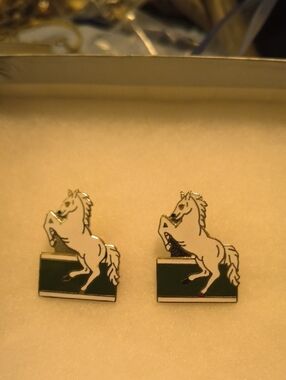 White Horse Enamel Stud Earrings - Elegant Women’s Jewelry